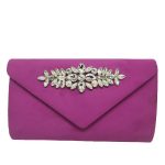 Cartera de fiesta de antelina buganvilla en forma de sobre con pedrería